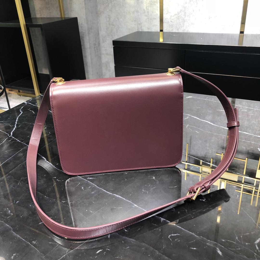 Saint Laurent Calfskin Le Carre Box Handbag Shoulder Bag Burgundy 633214